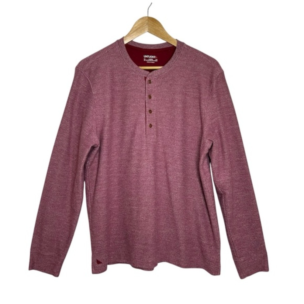 Untuckit Henley Cotton Blend Burgundy Textured Knit‎ Long Sleeve Casual Shirt L